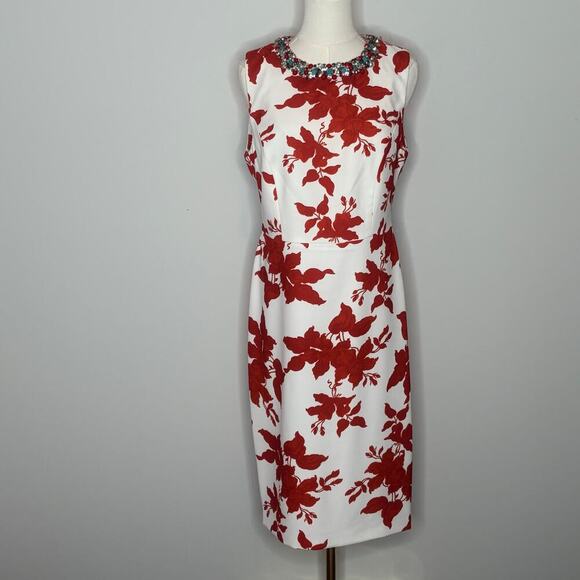 Sachin & Babi Anna Coral Narcissus Floral Print Sheath Dress Womens Size 8 - Picture 1 of 12